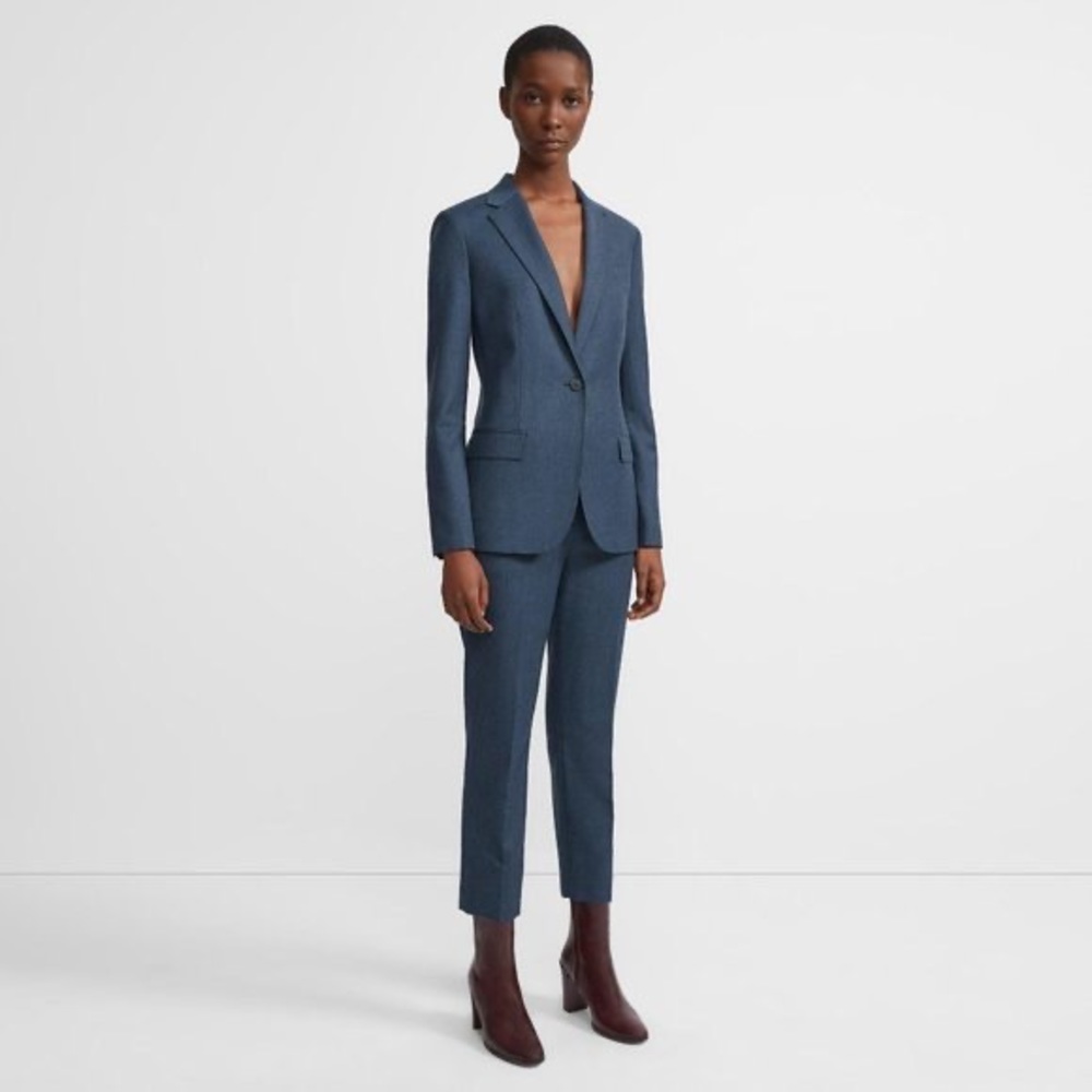 Theory Staple Suit (jacket & pants) in Light Navy Melange Sleek Flannel